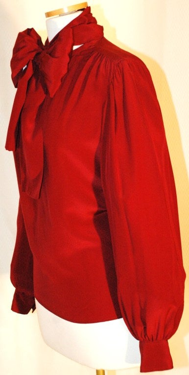 Women's Vintage Yves Saint Laurent YSL Rive Gauche Bordeaux Silk Blouse w Scarf For Sale