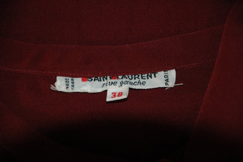 Vintage Yves Saint Laurent YSL Rive Gauche Bordeaux Silk Blouse w Scarf For Sale 2