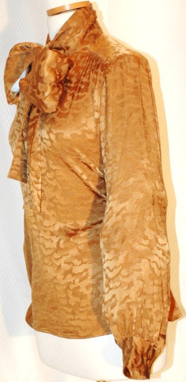 Vintage Yves Saint Laurent YSL Rive Gauche Olive Silk Blouse w Scarf In Excellent Condition In Lake Park, FL
