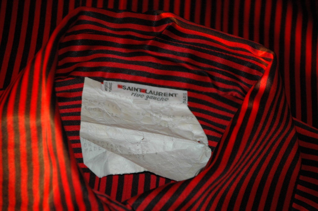 Vintage 1984 Yves Saint Laurent YSL Rive Gauche Red & Black Stripe Silk Blouse For Sale 2