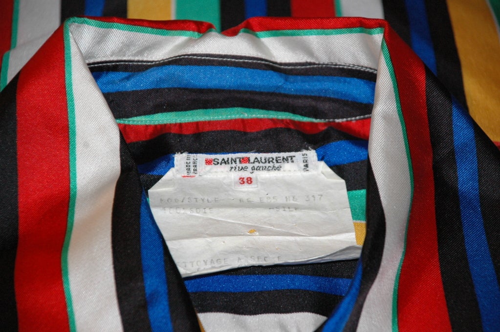 Vintage Yves Saint Laurent 1985 YSL Rive Gauche Vibrant Stripes Silk Blouse For Sale 3