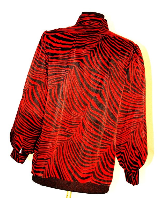 Vintage Yves Saint Laurent Rive Gauche Red & Black Zebra Print 100% Silk Blouse For Sale 4