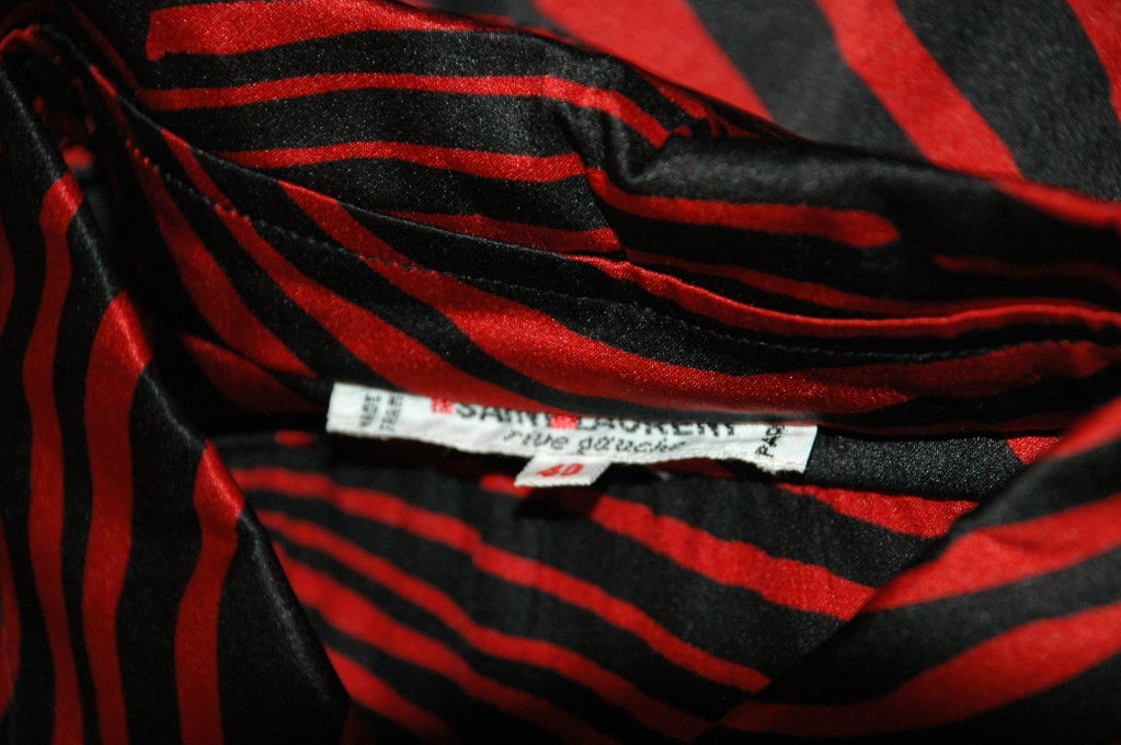 Vintage Yves Saint Laurent Rive Gauche Red & Black Zebra Print 100% Silk Blouse For Sale 5