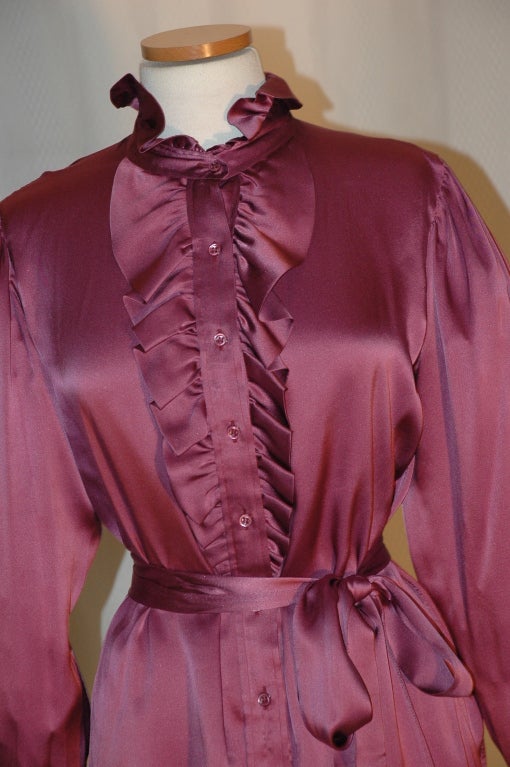 Pink Vintage Yves Saint Laurent Rive Gauche 100% Silk Ruffle w scarf For Sale