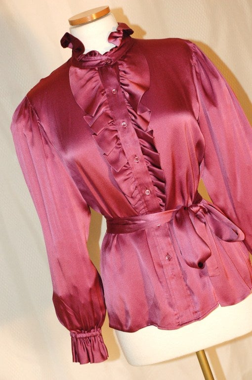 Vintage Yves Saint Laurent Rive Gauche 100% Silk Ruffle w scarf In Excellent Condition For Sale In Lake Park, FL