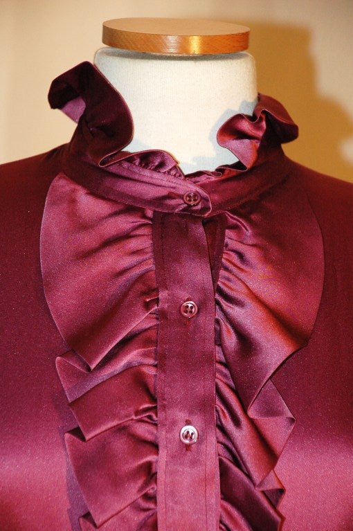 Women's Vintage Yves Saint Laurent Rive Gauche 100% Silk Ruffle w scarf For Sale