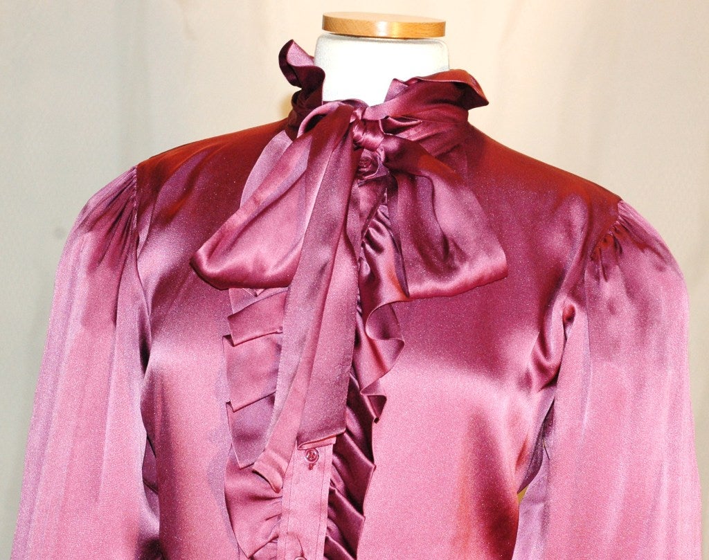 Vintage Yves Saint Laurent Rive Gauche 100% Silk Ruffle w scarf For Sale 3