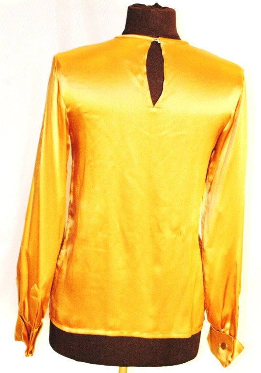 Vintage Yves Saint Laurent Rive Gauche Gold Long Sleeve Blouse In Excellent Condition In Lake Park, FL