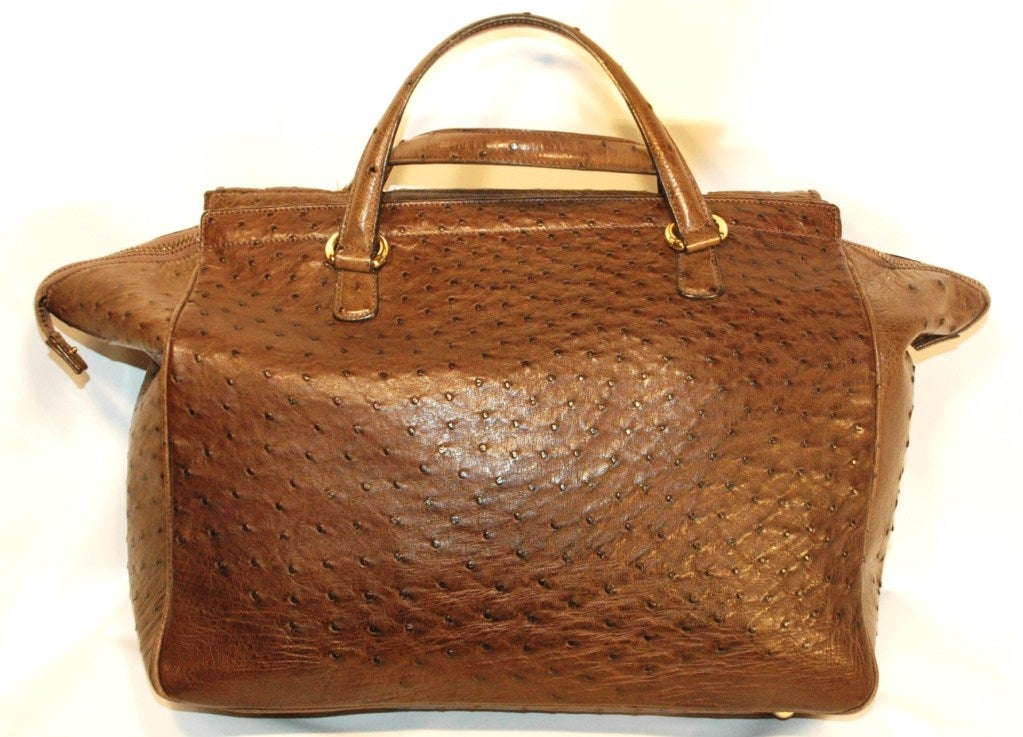 Women's 2012 Gucci 1973 Brown Ostrich Top Handle Handbag For Sale