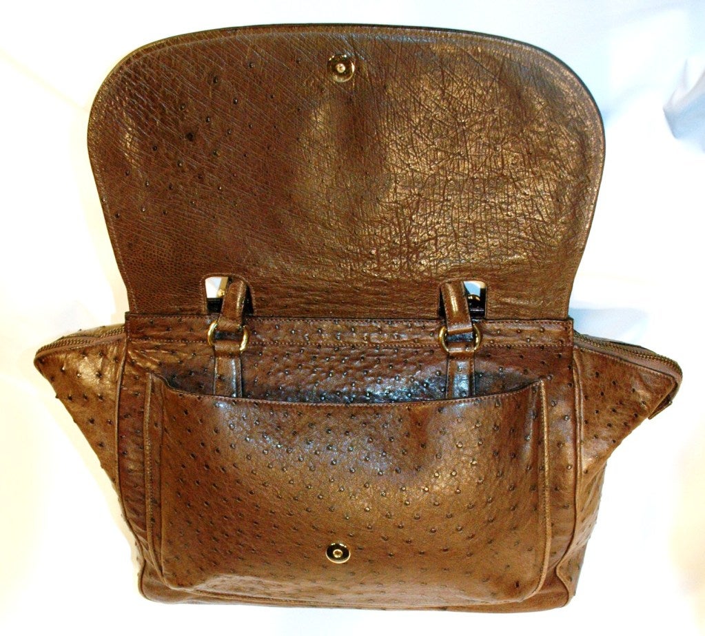 2012 Gucci 1973 Brown Ostrich Top Handle Handbag For Sale 2