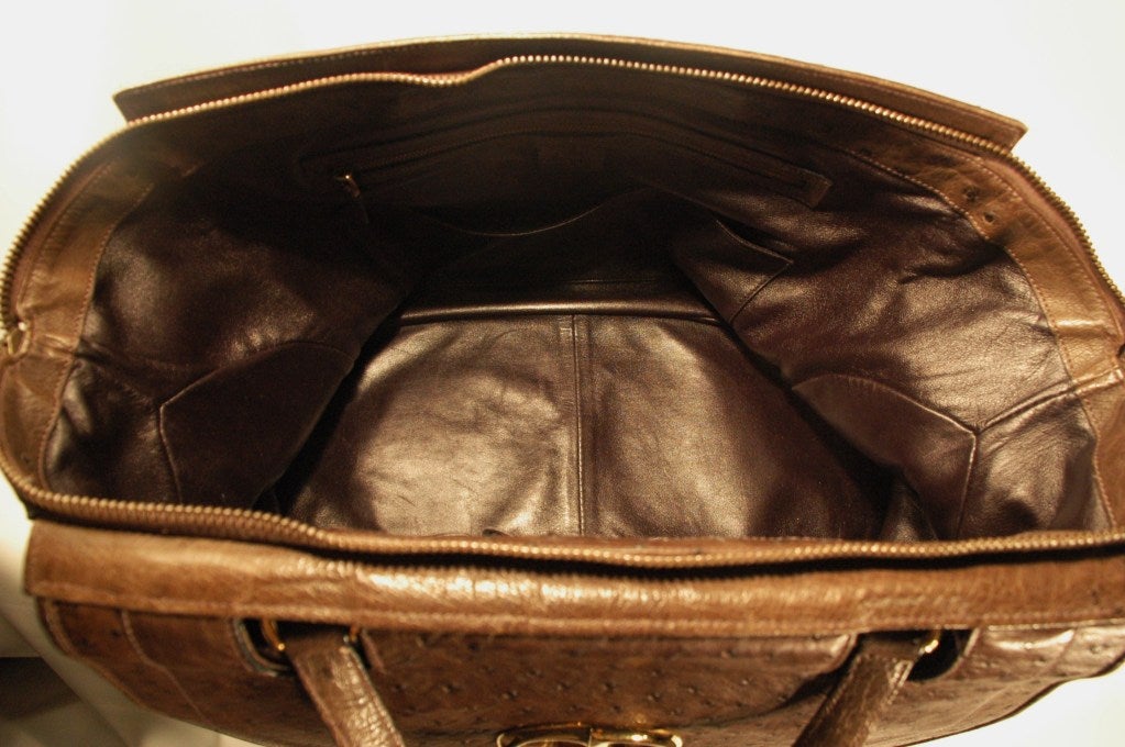 2012 Gucci 1973 Brown Ostrich Top Handle Handbag For Sale 3