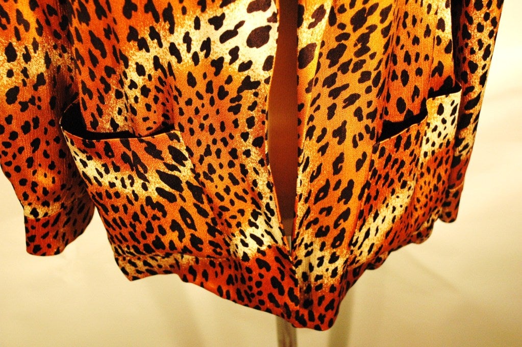 Vintage Yves Saint Laurent Silk Leopard Animal Print Jacket Top Rare For Sale 5