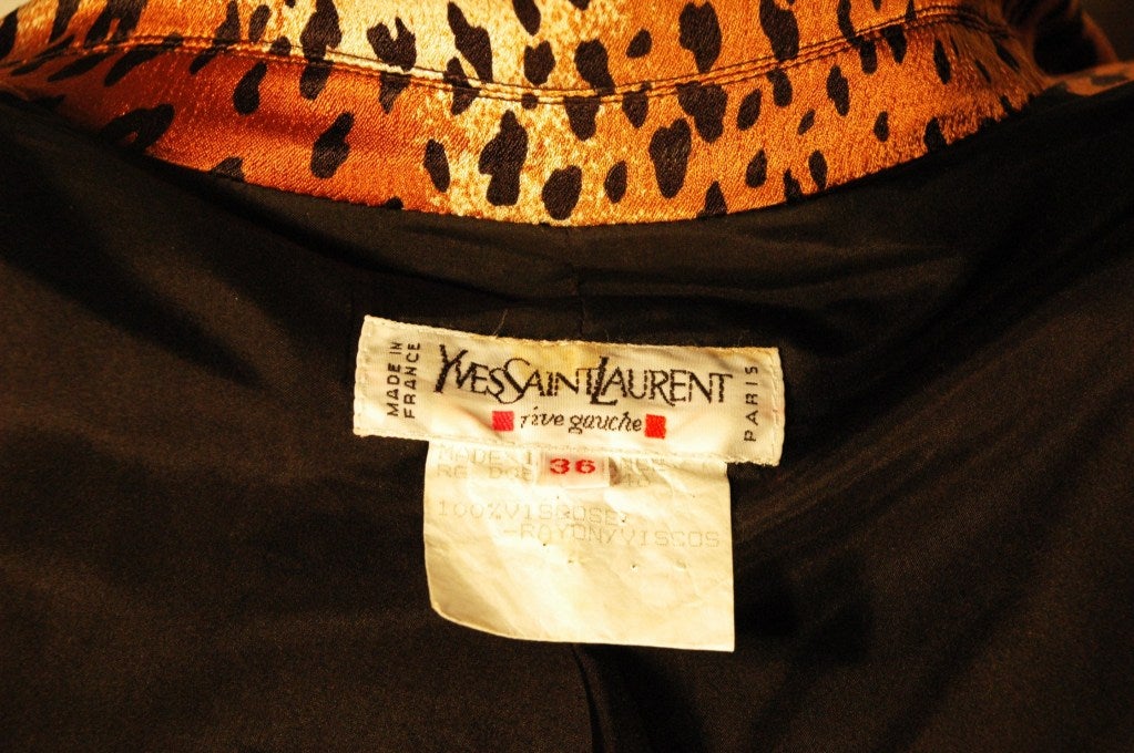Women's Vintage Yves Saint Laurent Silk Leopard Animal Print Jacket Top Rare For Sale