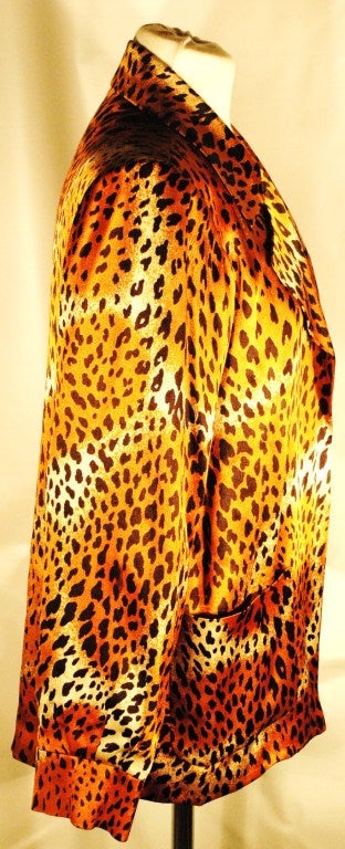 Vintage Yves Saint Laurent Silk Leopard Animal Print Jacket Top Rare For Sale 2