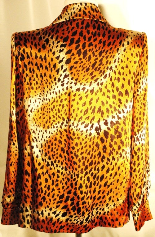 Vintage Yves Saint Laurent Silk Leopard Animal Print Jacket Top Rare For Sale 3