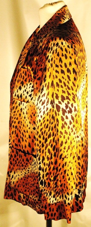 Vintage Yves Saint Laurent Silk Leopard Animal Print Jacket Top Rare For Sale 4