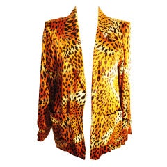 Vintage Yves Saint Laurent Silk Leopard Animal Print Jacket Top Rare