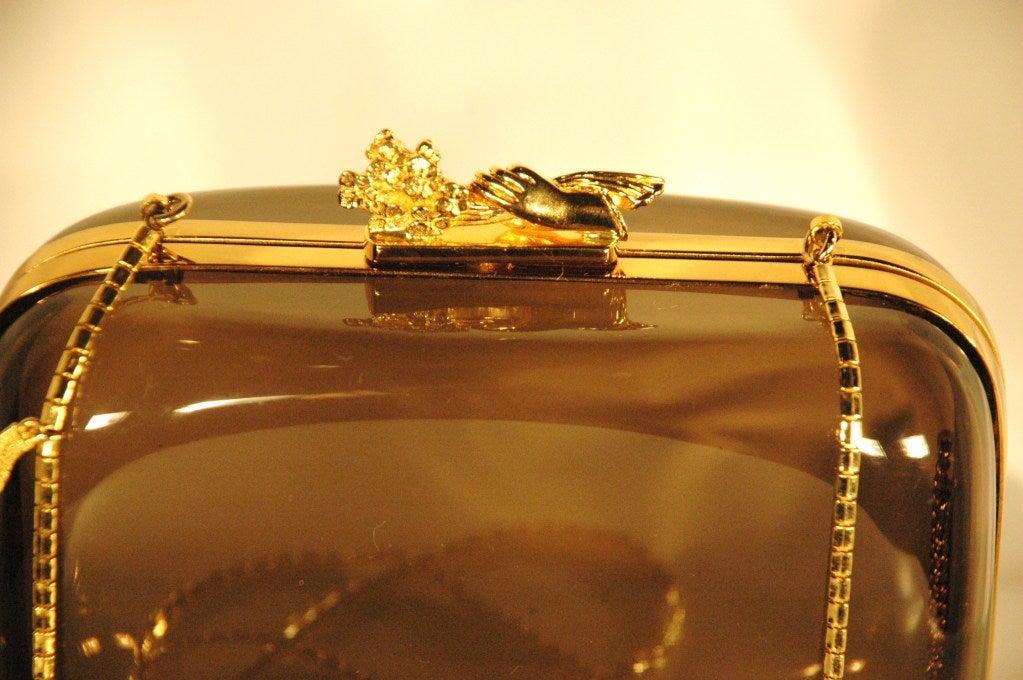 Vintage Judith Leiber Lucite Handbag with Gold Hardware & Chain In Good Condition For Sale In Lake Park, FL