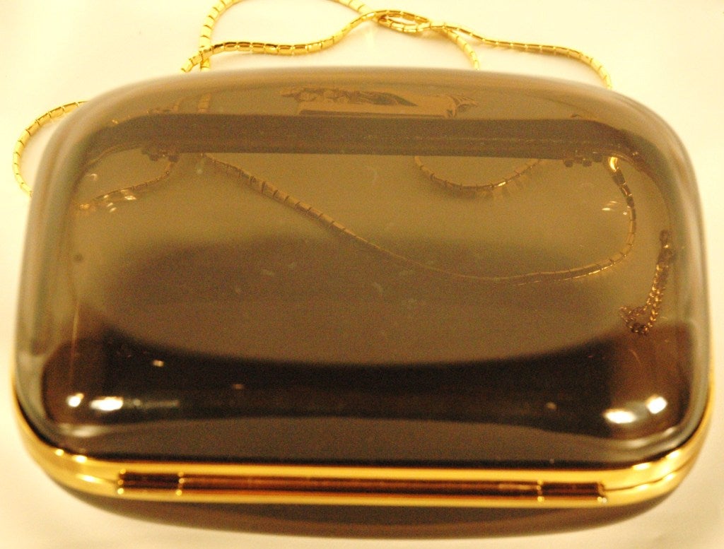 Women's Vintage Judith Leiber Lucite Handbag with Gold Hardware & Chain For Sale