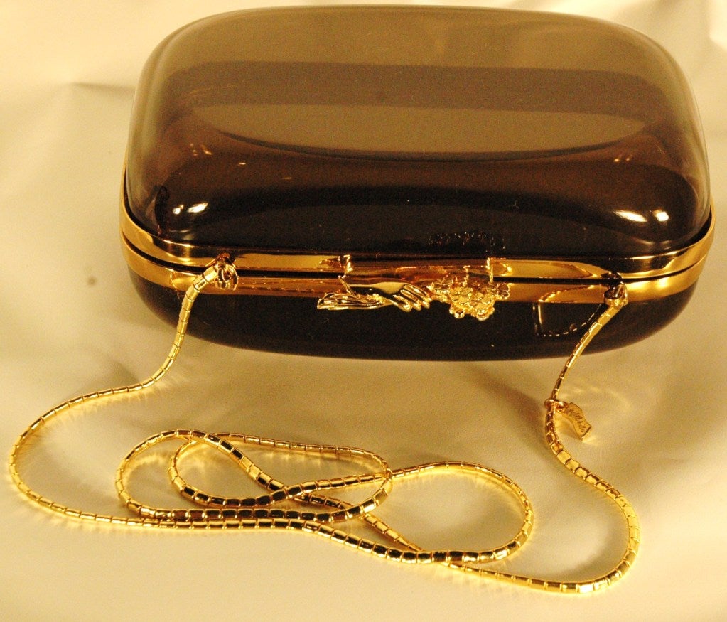 Vintage Judith Leiber Lucite Handbag with Gold Hardware & Chain For Sale 2