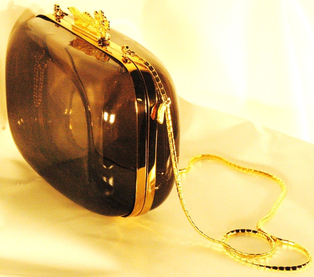 Vintage Judith Leiber Lucite Handbag with Gold Hardware & Chain For Sale 3