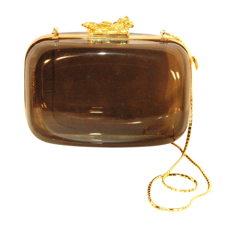 Vintage Judith Leiber Lucite Handbag with Gold Hardware & Chain For Sale