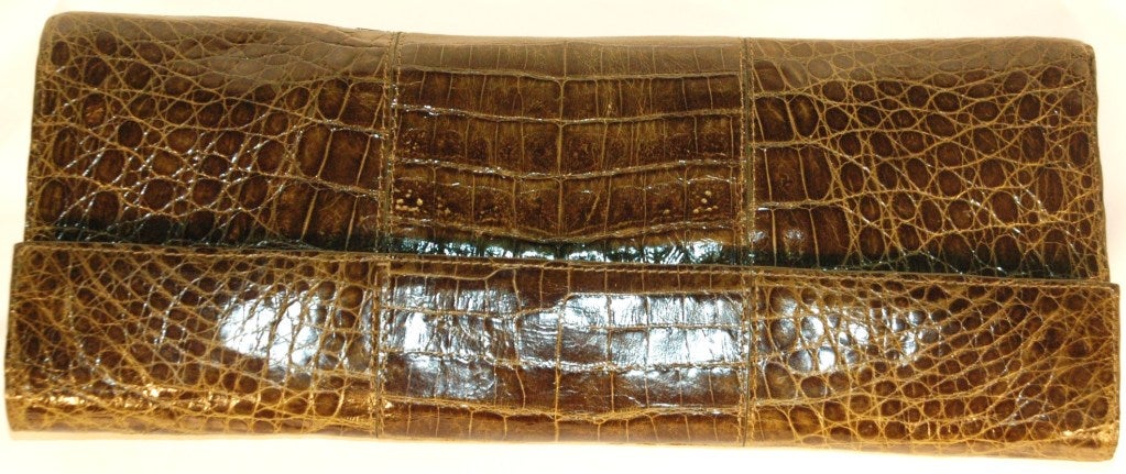 Nancy Gonzalez Olive Green Crocodile Flap Clutch Evening Bag In Excellent Condition In Lake Park, FL