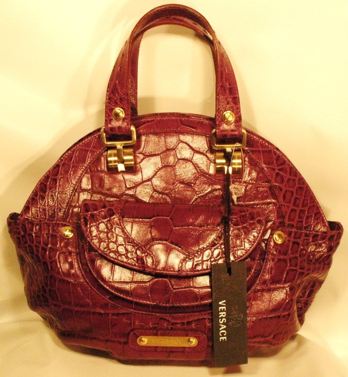 New Versace Purple Croc Embossed Leather 2008 Handbag In New Condition In Lake Park, FL