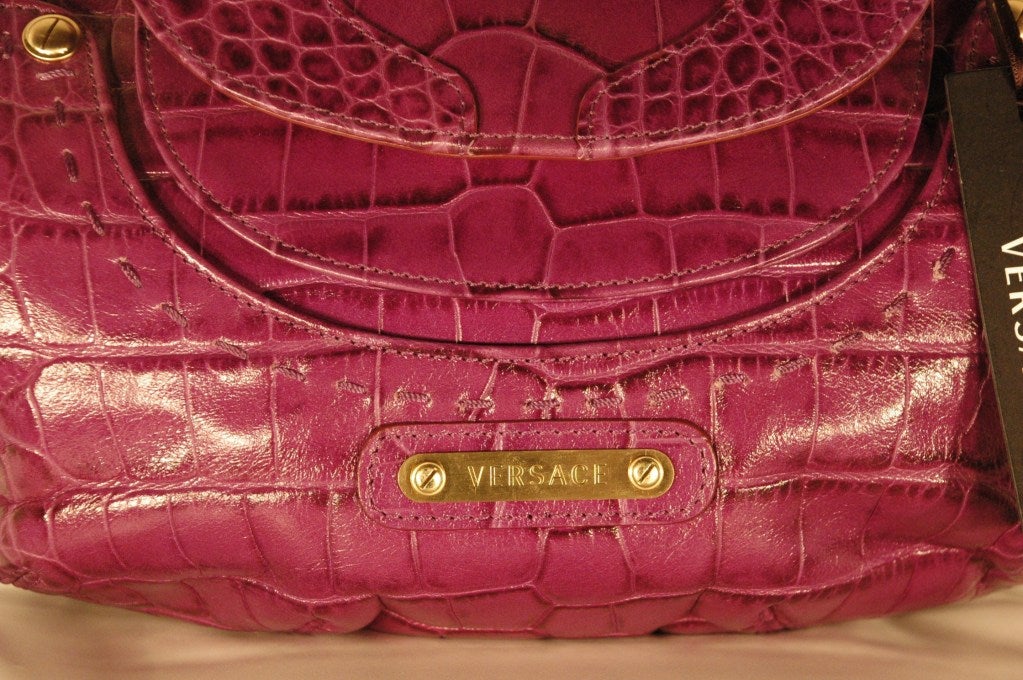 Women's New Versace Purple Croc Embossed Leather 2008 Handbag
