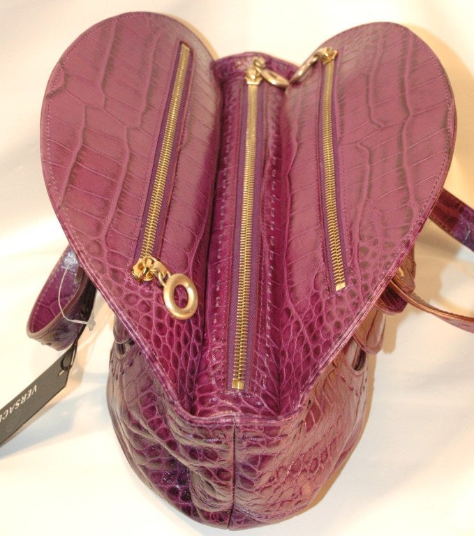 New Versace Purple Croc Embossed Leather 2008 Handbag 2