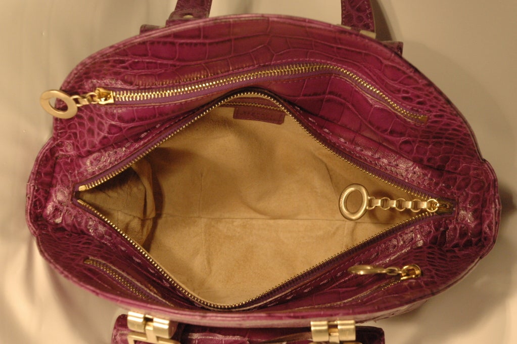New Versace Purple Croc Embossed Leather 2008 Handbag 4