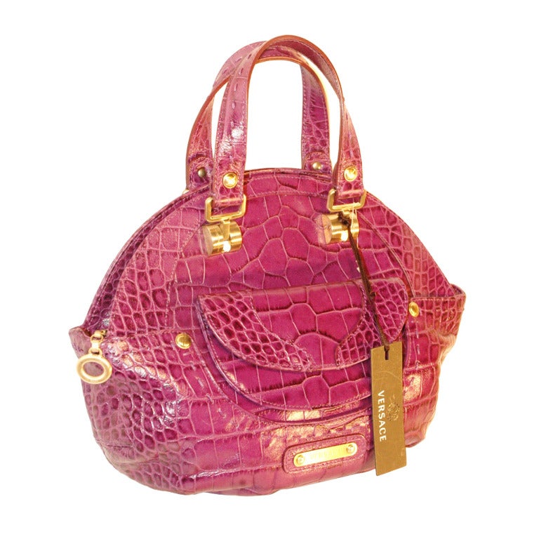 New Versace Purple Croc Embossed Leather 2008 Handbag