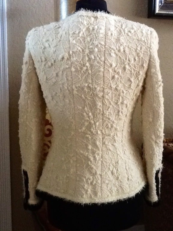 Chanel Ivory Thick Wool Boucle Black Trim Jacket Mega Buttons 3