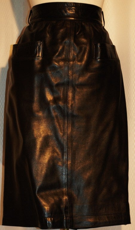 Black YSL black leather front pocket skirt For Sale