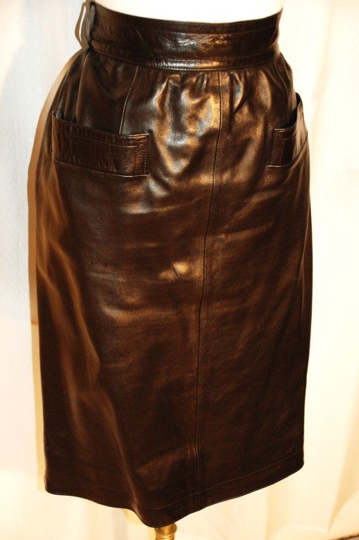 Women's YSL black leather front pocket skirt For Sale