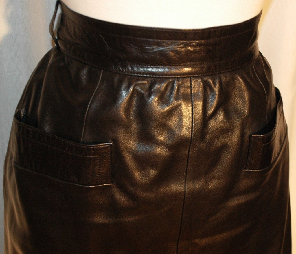 YSL black leather front pocket skirt For Sale 1