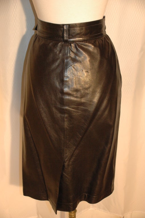YSL black leather front pocket skirt For Sale 5