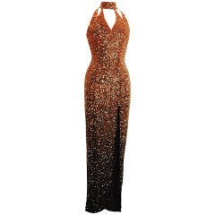Vintage Naeem Kahn cut out Long Ombre Beaded Gown