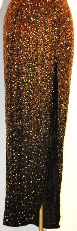 Brown Vintage Naeem Kahn cut out Long Ombre Beaded Gown