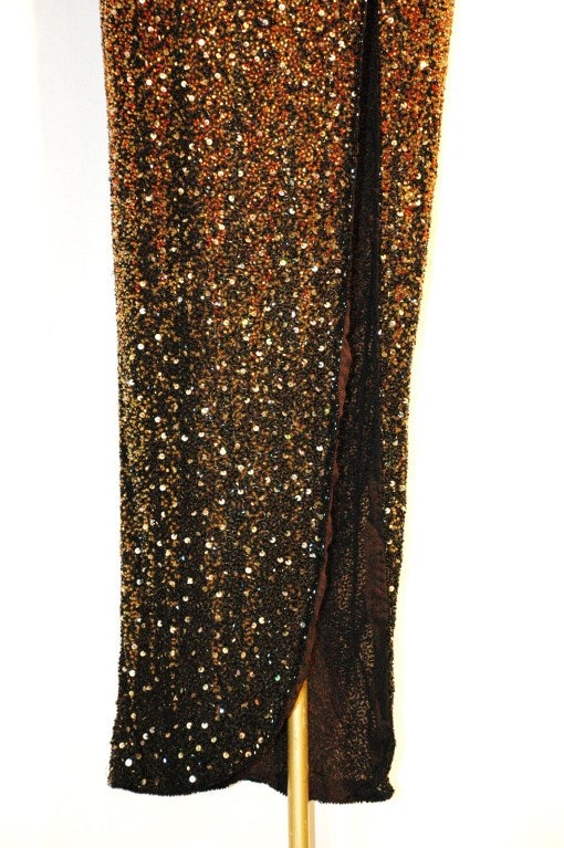 Vintage Naeem Kahn cut out Long Ombre Beaded Gown In Excellent Condition In Lake Park, FL
