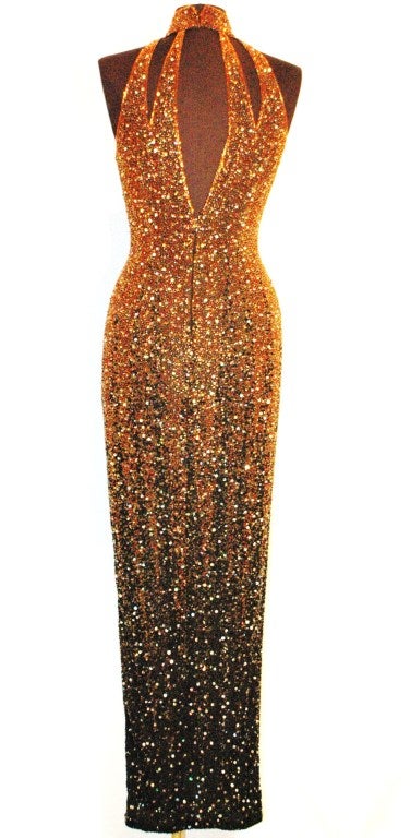 Vintage Naeem Kahn cut out Long Ombre Beaded Gown 2