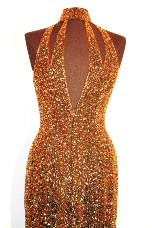 Vintage Naeem Kahn cut out Long Ombre Beaded Gown 3