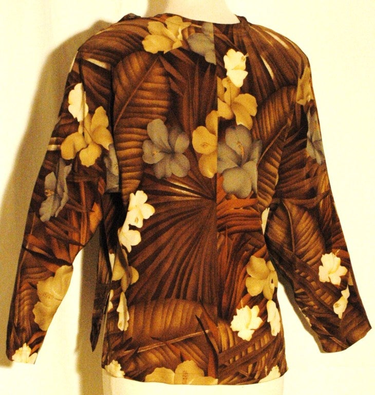 Brown Vintage 1970s Gianni Versace Design for Genny Silk Drape Blouse Rare For Sale
