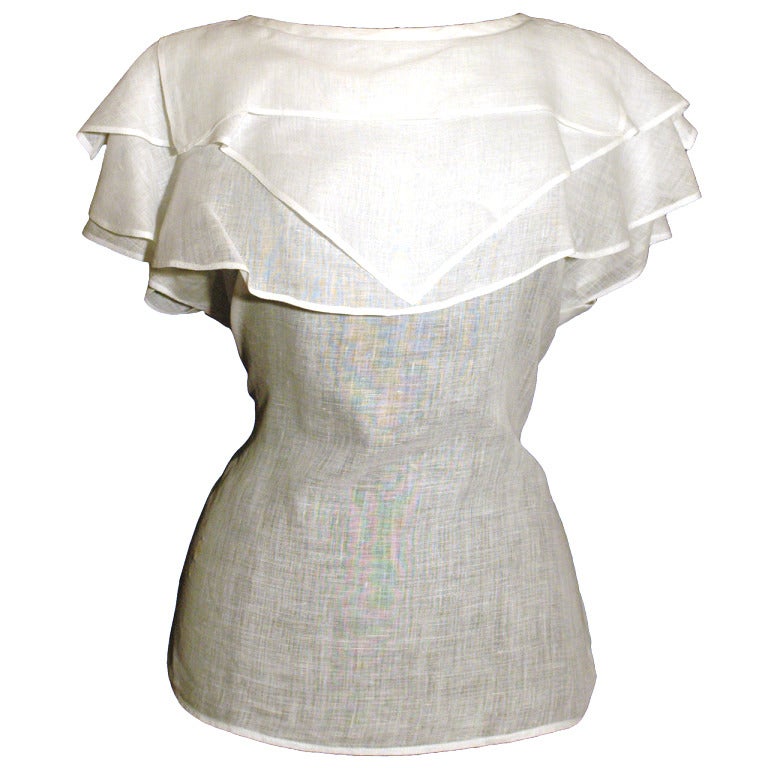 Vintage 1970s Genny by Gianni Versace White Top Blouse For Sale at 1stDibs