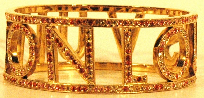2001 Louis Vuitton Nuit Gold Pink Clear & Coral Crystals Bangle Bracelet For Sale 1