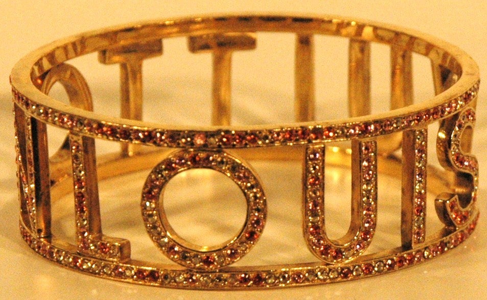 2001 Louis Vuitton Nuit Gold Pink Clear & Coral Crystals Bangle Bracelet For Sale 2