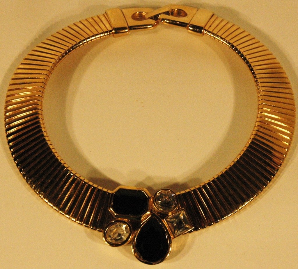 Vintage 1992 Givenchy  Paris New York Choker Gold w Black & Clear Stones For Sale 3