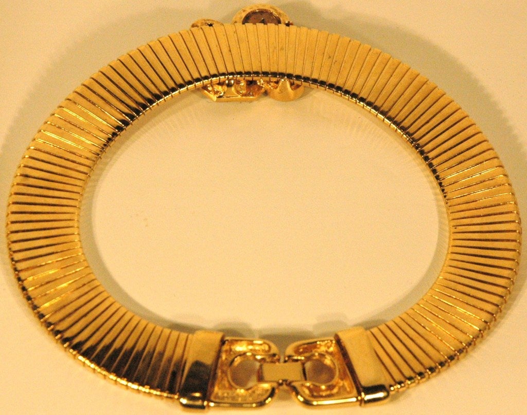 Vintage 1992 Givenchy  Paris New York Choker Gold w Black & Clear Stones In Good Condition For Sale In Lake Park, FL