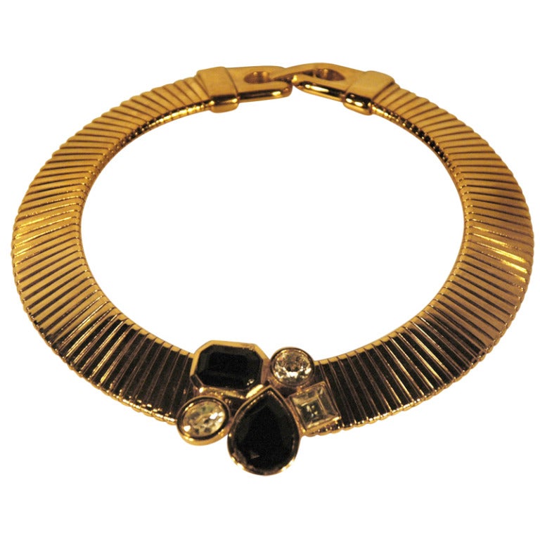 Vintage 1992 Givenchy  Paris New York Choker Gold w Black & Clear Stones For Sale