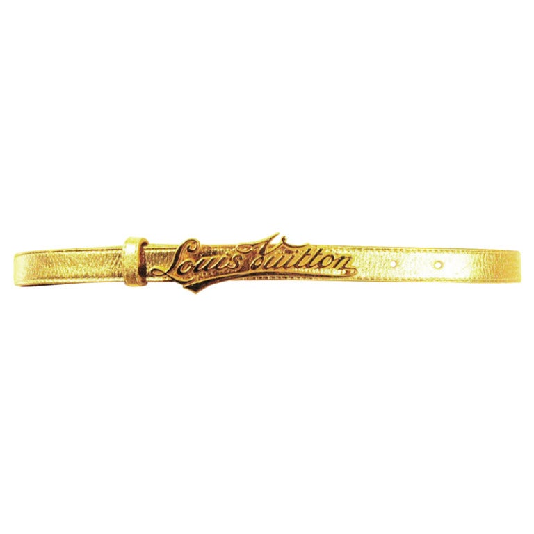 2007 Louis Vuitton Signature Gold Metallic Belt Buckle & Strap 32 - 36" For Sale